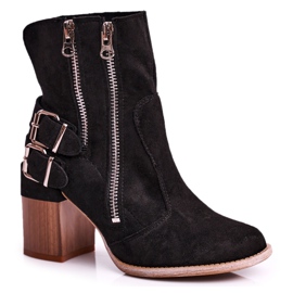 MSMG Bottines Femme Talon Daim Noir Anabelle