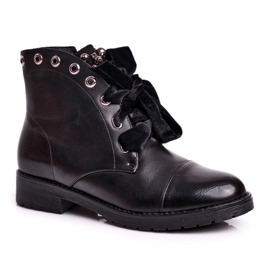 MSMG Bottes pour femmes avec perles en métal Ruban chaud Perla noir