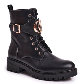 PS1 Bottines Femme à Lacets Workers Noir Or le noir