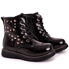 Bottines Chaudes Enfant Strass Laquées Noir Fame