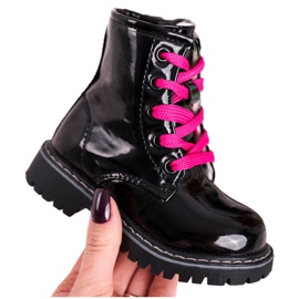 Bottines Enfant Chauffées De Fourrure, Pinkie Noir Laqué