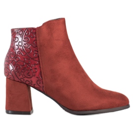 Daszyński Bottines bordeaux à motif brun rouge