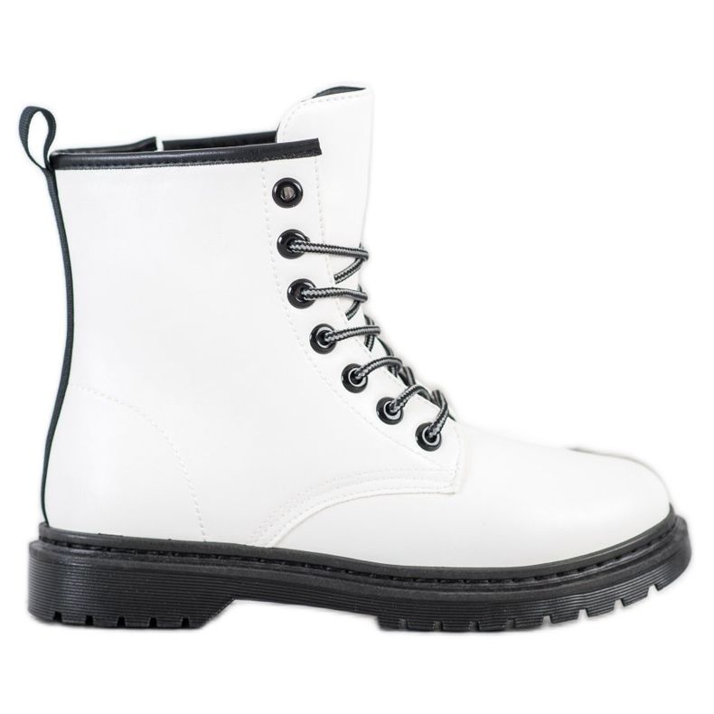 SHELOVET Bottes en cuir écologique blanche le noir