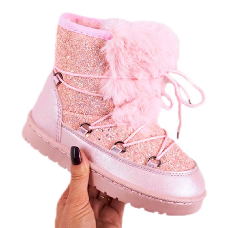 Bottes De Neige Enfant Avec Fourrure Rose Clair Minnie Mouse