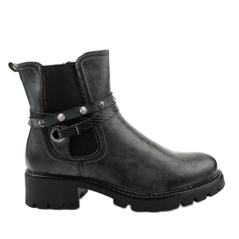 Bottines plates grises avec fermeture éclair Siempleglam noir
