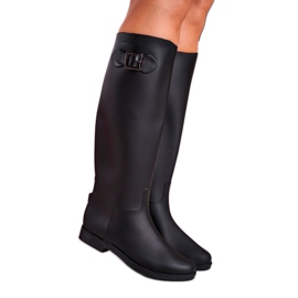 PS1 Galoches noires pour femmes sous le genou Bottes en caoutchouc noires Eileen