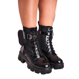 Joia Bottes noires armée verni noir pour femmes sur la plate-forme Kidney