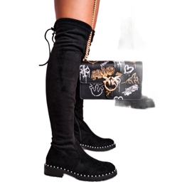 Bottes cuissardes noires en daim noir Isabel