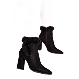 Bottines à Talon Fourrure Daim Noir Sophie le noir