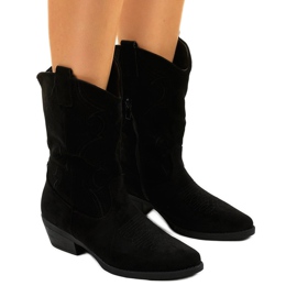 Bottes de cowboy en daim noir avec une fermeture éclair aelynna le noir