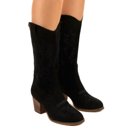 Bottes de cowboy en daim noir avec fermeture éclair infrarouge