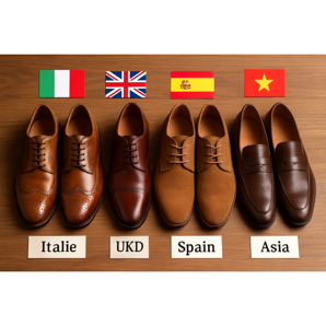 Chaussures pour hommes - différences entre les pays de production (Italie, Royaume-Uni, Espagne, Asie)