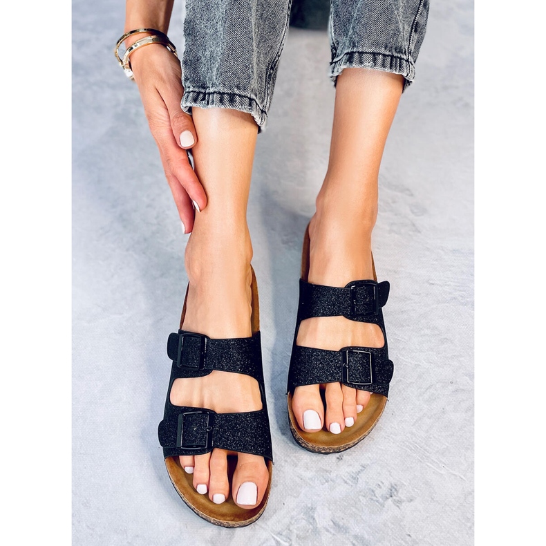 Chaussons Alexa en liège noir scintillant le noir 1