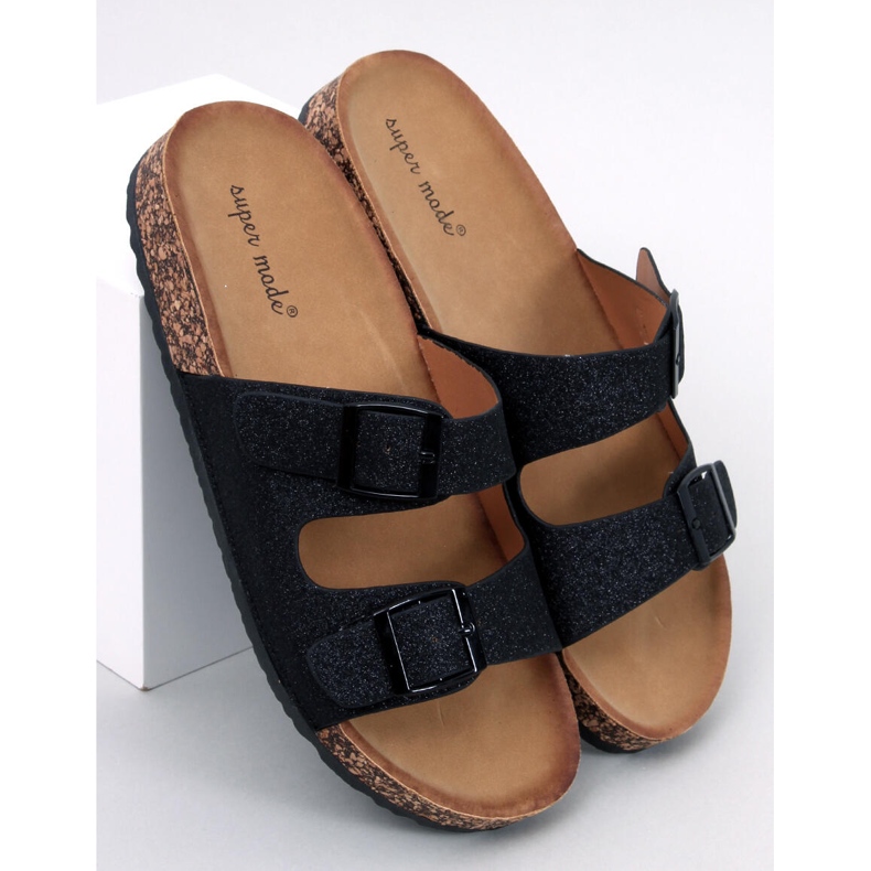 Chaussons Alexa en liège noir scintillant 2