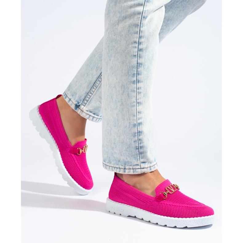 Mocassins femme textile Shelovet fuchsia rose 1
