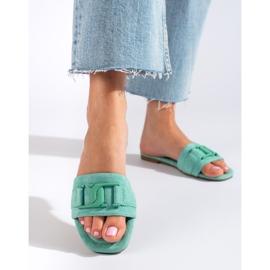 Chaussons femme en daim vert Shelovet 2