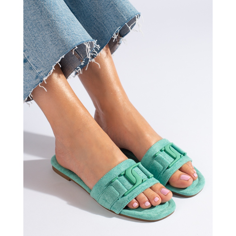 Chaussons femme en daim vert Shelovet 1