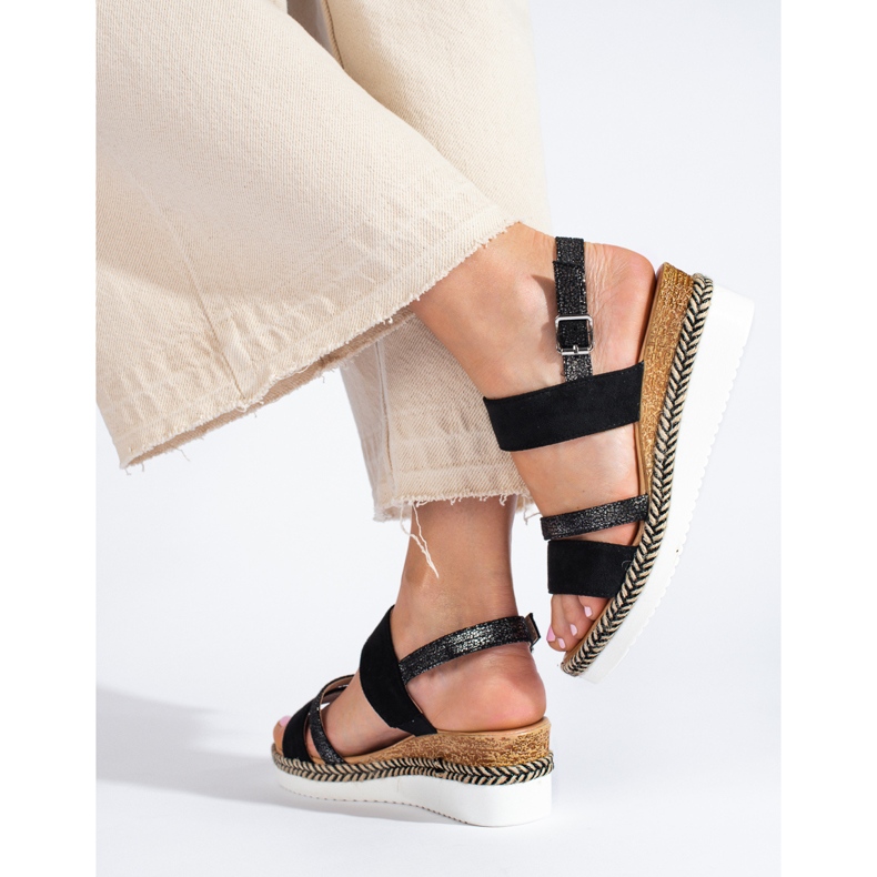 SHELOVET Sandales compensées noires pour femmes 1