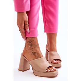 Talons hauts en cuir beige Livesa 1