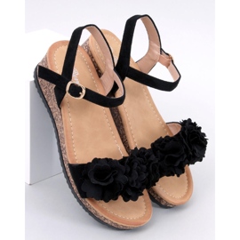 Sandales compensées à fleurs de Pionter Black le noir 1