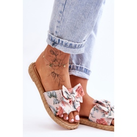Chaussons Femme Avec Nœud En Tissu Fleur Beige 2 Chaussons Femme Avec Nœud En Tissu Fleur Beige 2