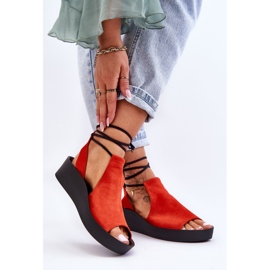 Sandales compensées en daim Nicole 2743 Orange 4
