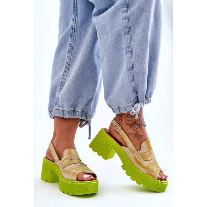 Sandales Cuir Sur Talons Et Plateforme Maciejka 06039-07 Jaune 2