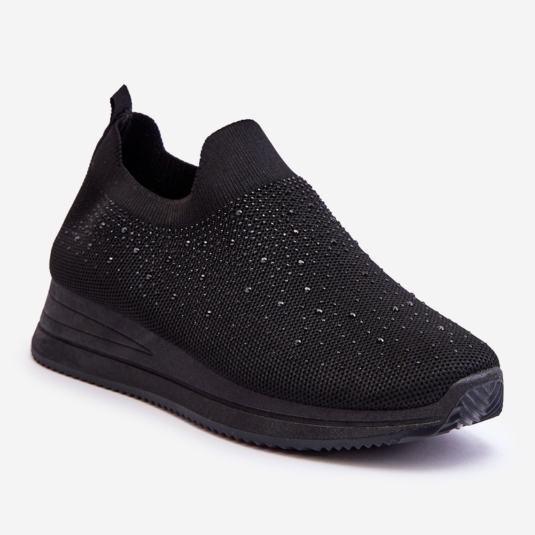 WR1 Baskets à enfiler pour femmes avec strass Noir Gianni 1