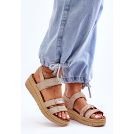 Vinceza Sandales Cuir Femme Avec Velcro Beige Fresh Look 1