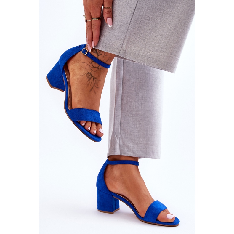 Sandales en daim classiques à talons bas bleu lune de miel 1