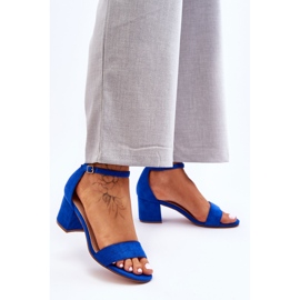 Sandales en daim classiques à talons bas bleu lune de miel 5