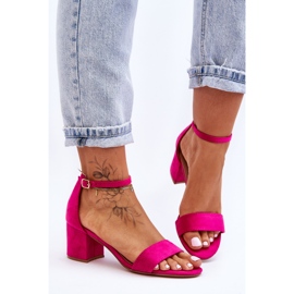 Sandales à talons bas classiques en daim lune de miel fuchsia rose 2
