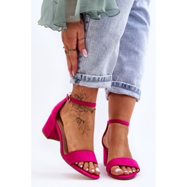 Sandales à talons bas classiques en daim lune de miel fuchsia rose 4