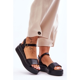 Sandales compensées en cuir confortables Noir Tifena 1