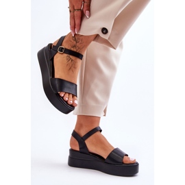 Sandales compensées en cuir confortables Noir Tifena le noir 3