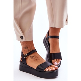 Sandales compensées en cuir confortables Noir Tifena 2