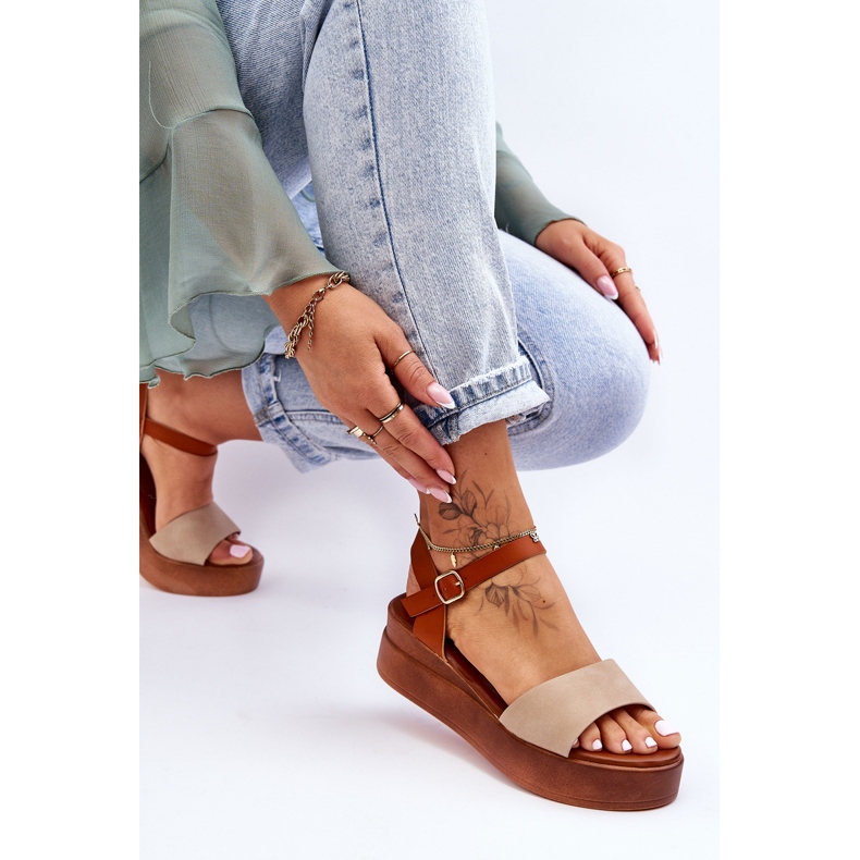 Sandales Compensées Confortables en Cuir Beige-Marron Tifena brun 2
