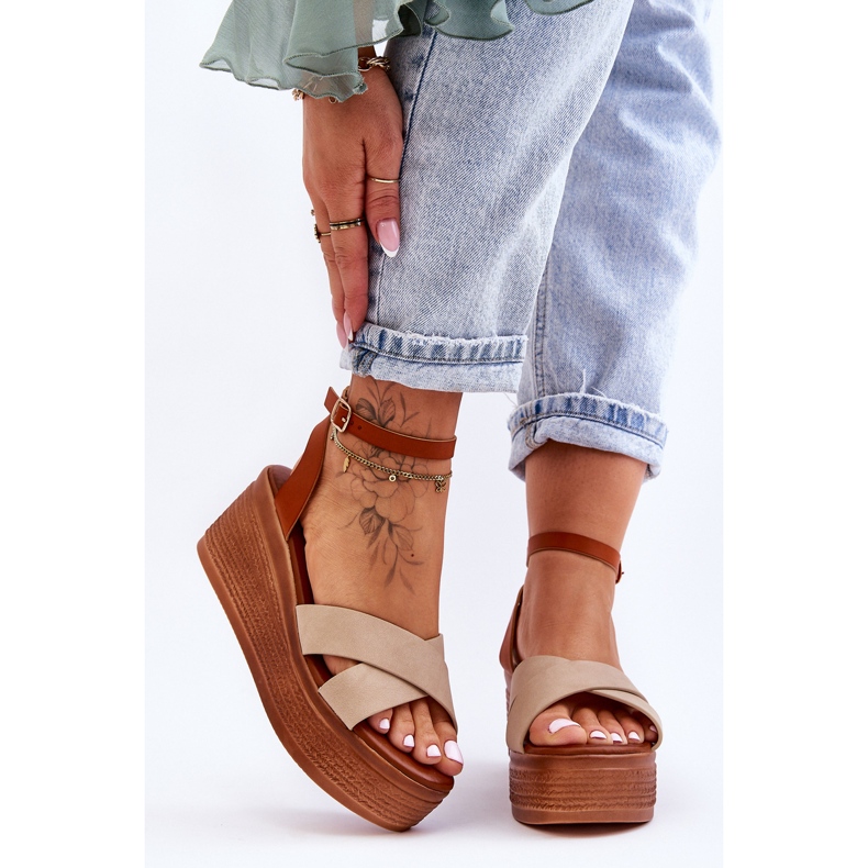 Sandales Compensées Confortables Femme Marron-Beige Laurie 1