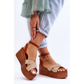 Sandales Compensées Confortables Femme Marron-Beige Laurie 2
