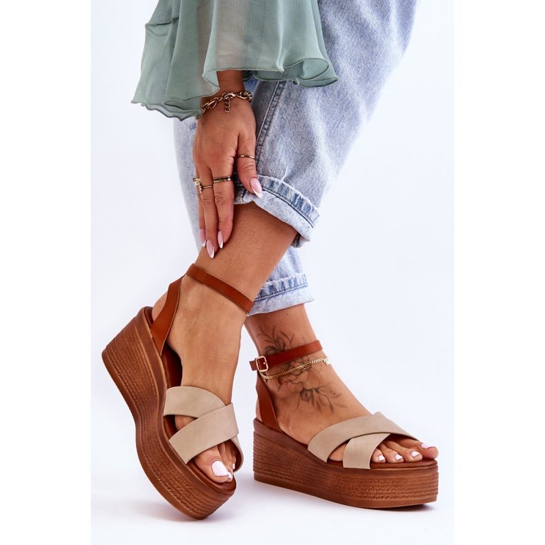 Sandales Compensées Confortables Femme Marron-Beige Laurie 2