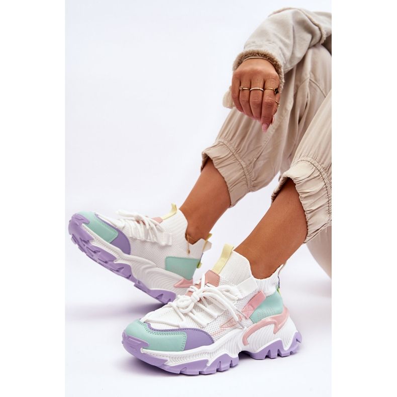 PS1 Baskets chaussettes à enfiler pour femmes Blanc/Violet Keaton 1