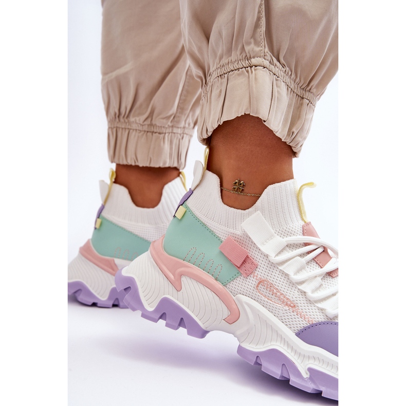 PS1 Baskets chaussettes à enfiler pour femmes Blanc/Violet Keaton blanche 2