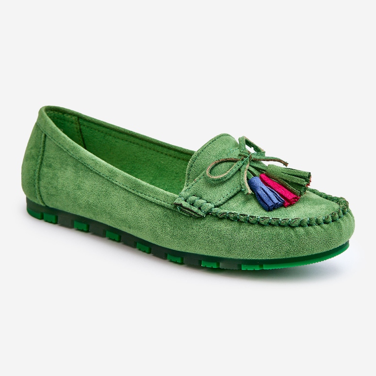 PS1 Mocassins En Daim Avec Noeud Et Franges Dorine Vert 1