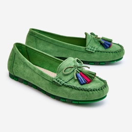 PS1 Mocassins En Daim Avec Noeud Et Franges Dorine Vert 2