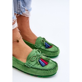PS1 Mocassins En Daim Avec Noeud Et Franges Dorine Vert 7
