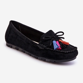 PS1 Mocassins Daim Noeud Et Pompons Noir Dorine 1