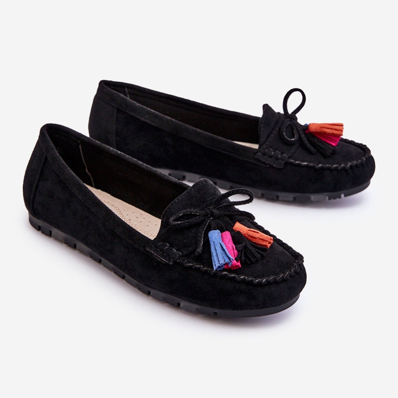 PS1 Mocassins Daim Noeud Et Pompons Noir Dorine 2