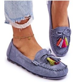 PS1 Mocassins Daim Bleu Dorine Avec Noeud Et Franges 11