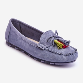 PS1 Mocassins Daim Bleu Dorine Avec Noeud Et Franges 2