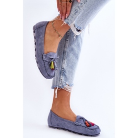 PS1 Mocassins Daim Bleu Dorine Avec Noeud Et Franges 4